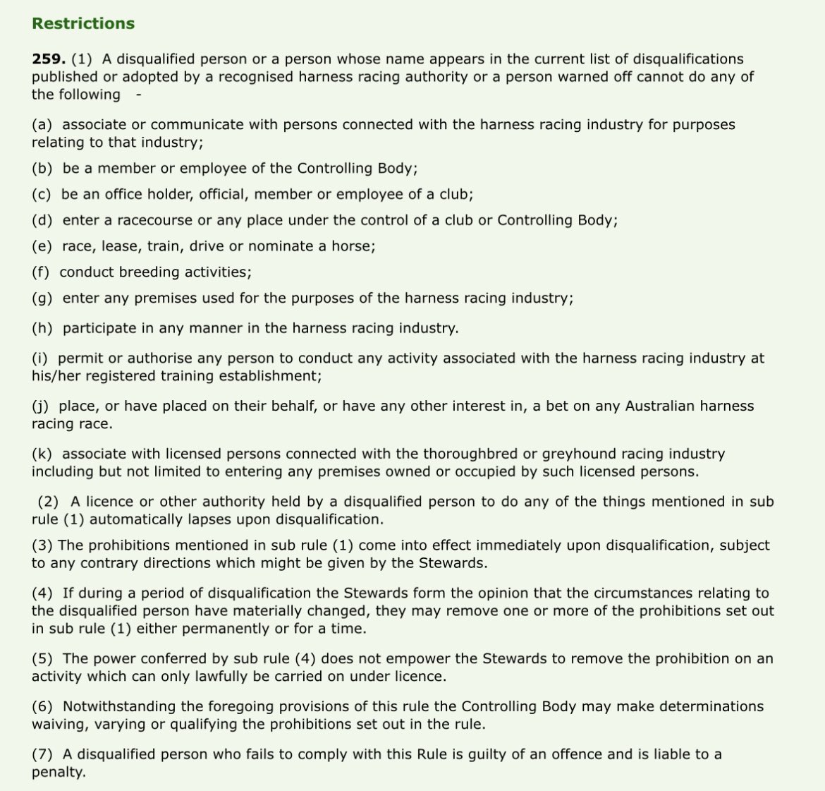 Poloone1's tweet photo. @DeanWinterMP ORI should also be ensuring AHRR 259 is not being broken, particularly 
(i)  permit or authorise any person to conduct any activity associated with the harness racing industry at his/her registered training establishment https://t.co/OkmzseOtUV