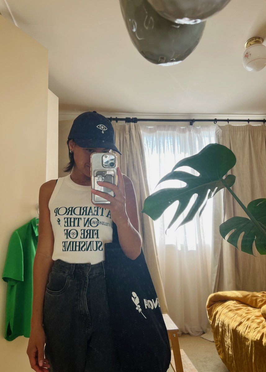 new teardrop merch drop designed with my good friend Claire Warren ~ getting really obsessed with textures atm, the cream singlet is ribbed, the tote is thick sturdy canvas and the cap is light and breezy soft cotton for a hot summers day. Available via link in bio now ⋇⋆✦⋆⋇