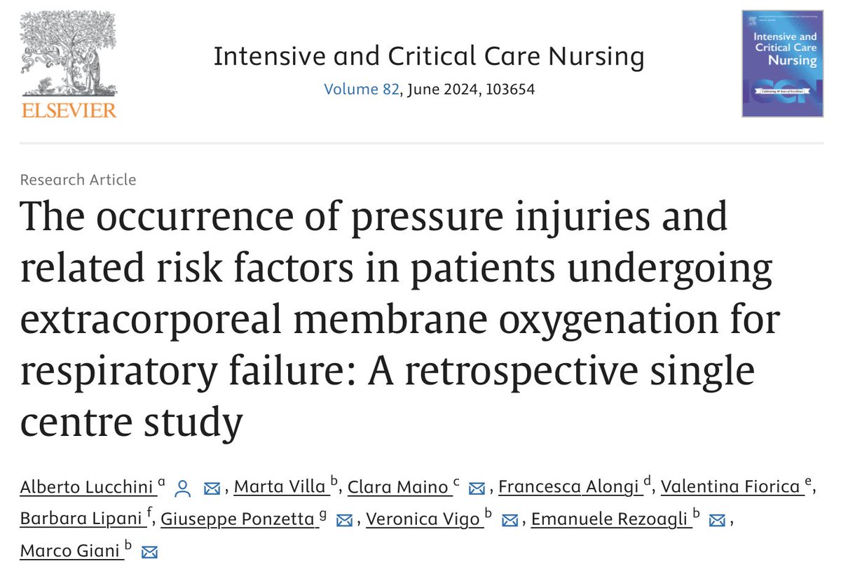 Alberto Lucchini (@alby_lucchini) on Twitter photo Patients who require ECMO for respiratory failure are at a high risk of developing pressure injuries. <a href="/marcogiani/">Marco Giani</a> <a href="/ERezoagli/">Emanuele Rezoagli</a> <a href="/etherBicocca/">Unimib Anesthesia, Critical Care and Pain Medicine</a> <a href="/unimib/">Università degli Studi di Milano-Bicocca</a> <a href="/Asst_Monza/">AsstMonza</a>
<a href="/ELSOOrg/">ELSO</a> #ecmo #pressureinjuries <a href="/ICCNursJournal/">Intensive and Critical Care Nursing</a>
authors.elsevier.com/a/1idsq_LxJ8gq… Patients who require ECMO for respiratory failure are at a high risk of developing pressure injuries. <a href="/marcogiani/">Marco Giani</a> <a href="/ERezoagli/">Emanuele Rezoagli</a> <a href="/etherBicocca/">Unimib Anesthesia, Critical Care and Pain Medicine</a> <a href="/unimib/">Università degli Studi di Milano-Bicocca</a> <a href="/Asst_Monza/">AsstMonza</a>
<a href="/ELSOOrg/">ELSO</a> #ecmo #pressureinjuries <a href="/ICCNursJournal/">Intensive and Critical Care Nursing</a>
authors.elsevier.com/a/1idsq_LxJ8gq…