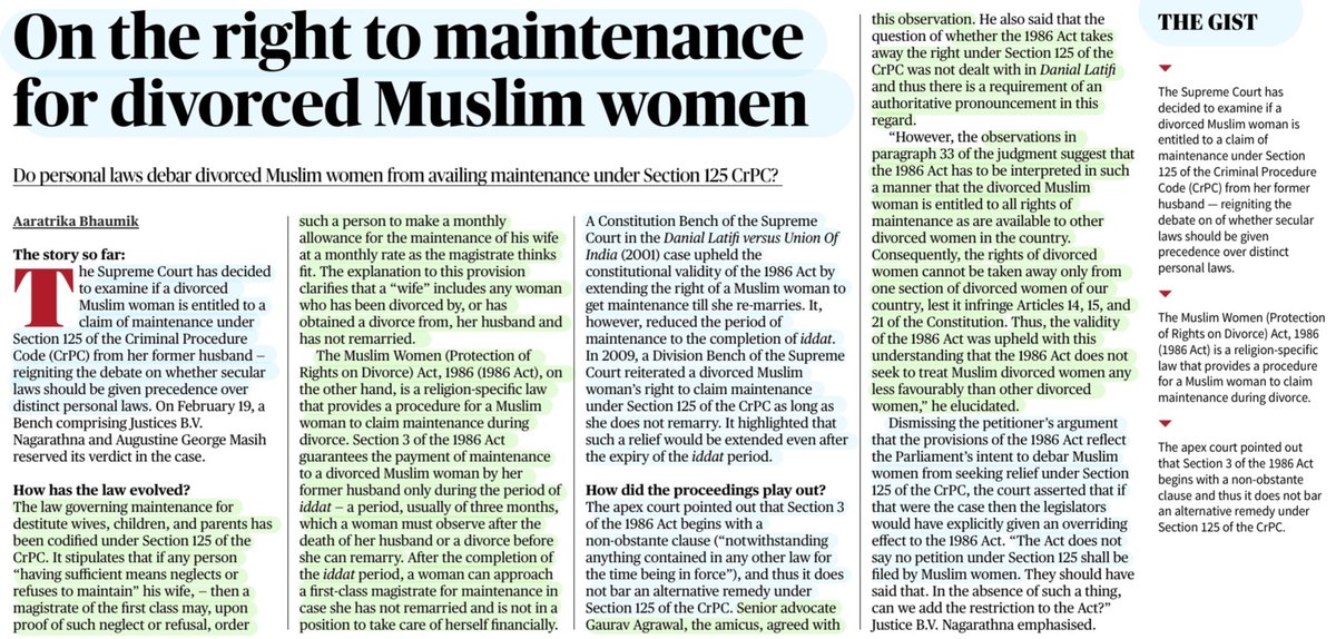 'On the Right to Maintenance for Divorced Muslim Women'

:Explained by Ms Aaratrika Bhaumik
@Aaratrika_11 

#women #Muslim #Divorce #Maintenance #Iddat
#PersonalLaws 
#CrPC
#SupremeCourtofIndia 
#WomensRights 
#Law 

#UPSC

Source: TH