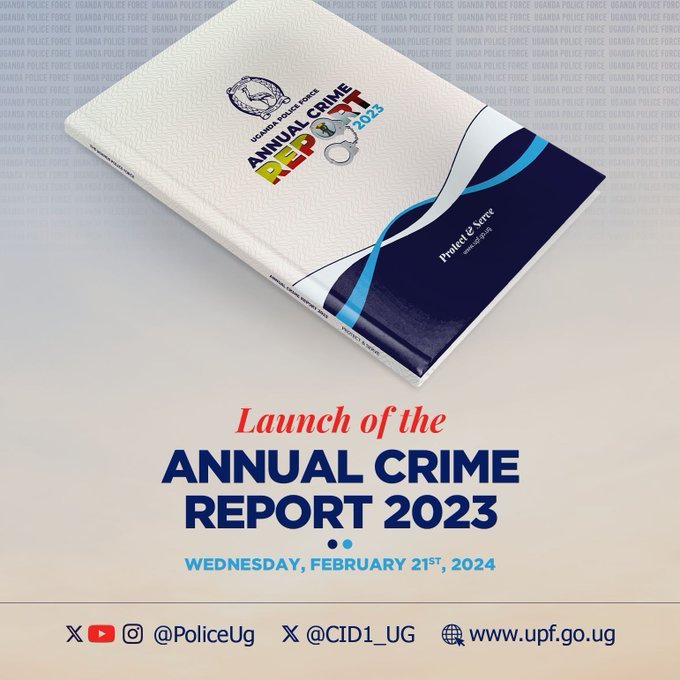 The official launch of the 2023 Annual Crime Report is happening today at Police headquarters in Naguru. The Inspector General of Police @OkothOchola1 will preside over the event. Catch a live broadcast of #ACR2023 via @PoliceUg social media platforms. @MosesWatasa @MoICT_Ug