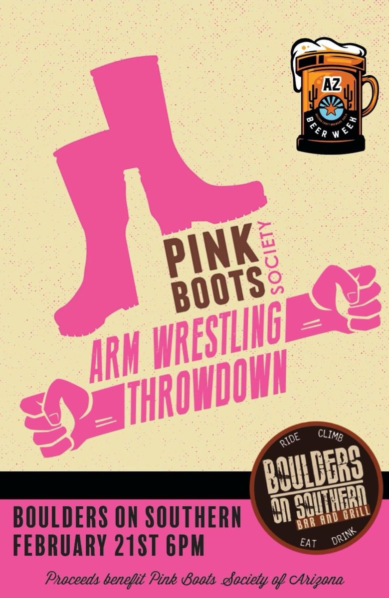 Pink boots and AZ Beer!  #AZbeerweek  continues tomorrow night with one of the best events of the week! 💪🏽Join me for a drinks and @pinkbootsbeer 5th annual arm wrestling tomorrow night to cheer on Marissa in an epic arm-wrestling Throwdown!🩷👊🏼 @AZCraftBrewers #drinklocalaz