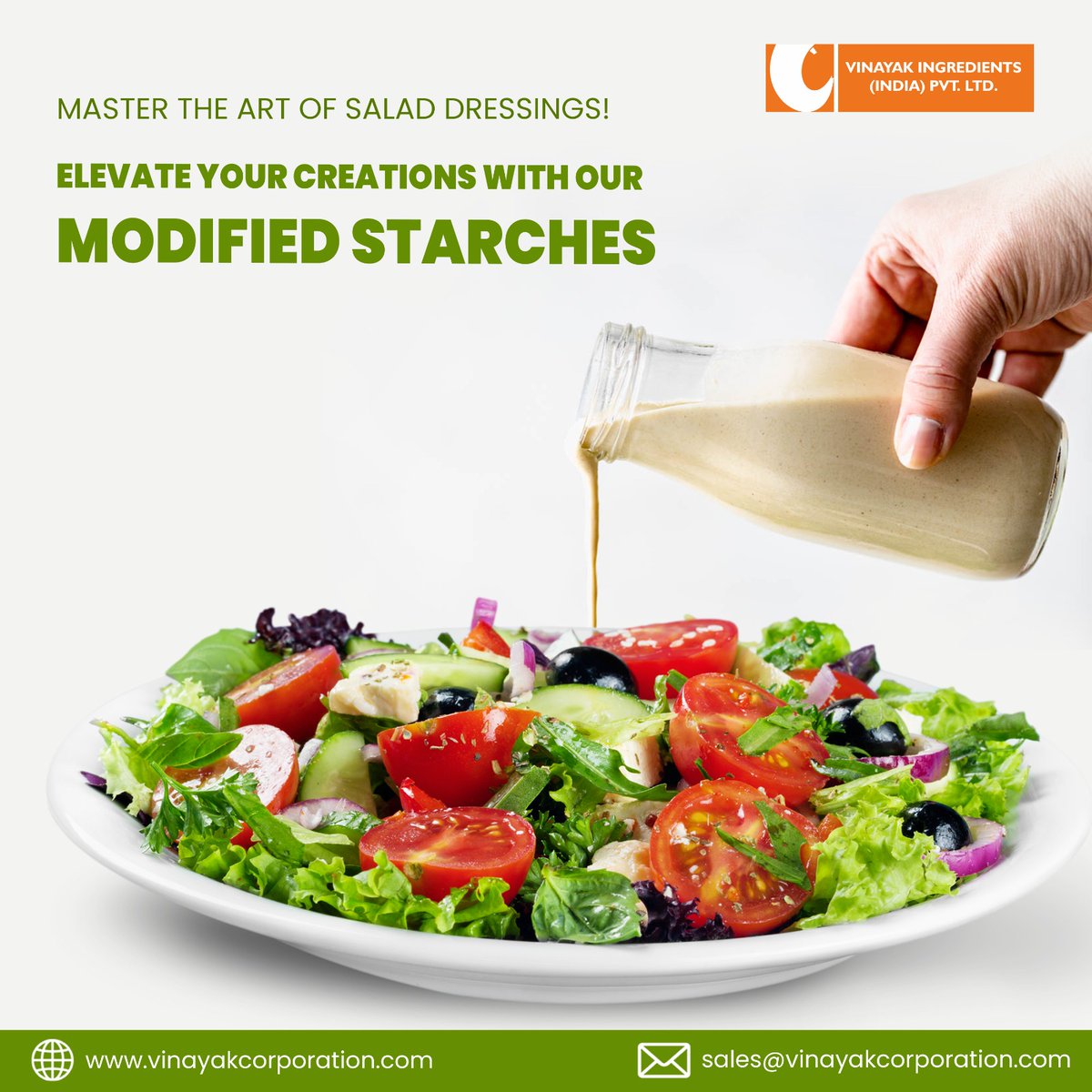 VinayakCorp's tweet photo. Master the Art of Salad Dressings!
Elevate your creations with our modified starches.
Visit https://t.co/R9LgIFaVu0 for further details or connect with us at sales@vinayakcorporation.com
#modifiedstarch #foodinnovation #VinayakCorporation #foodmanufacturing #foodindustry https://t.co/xOLNd6z1vG