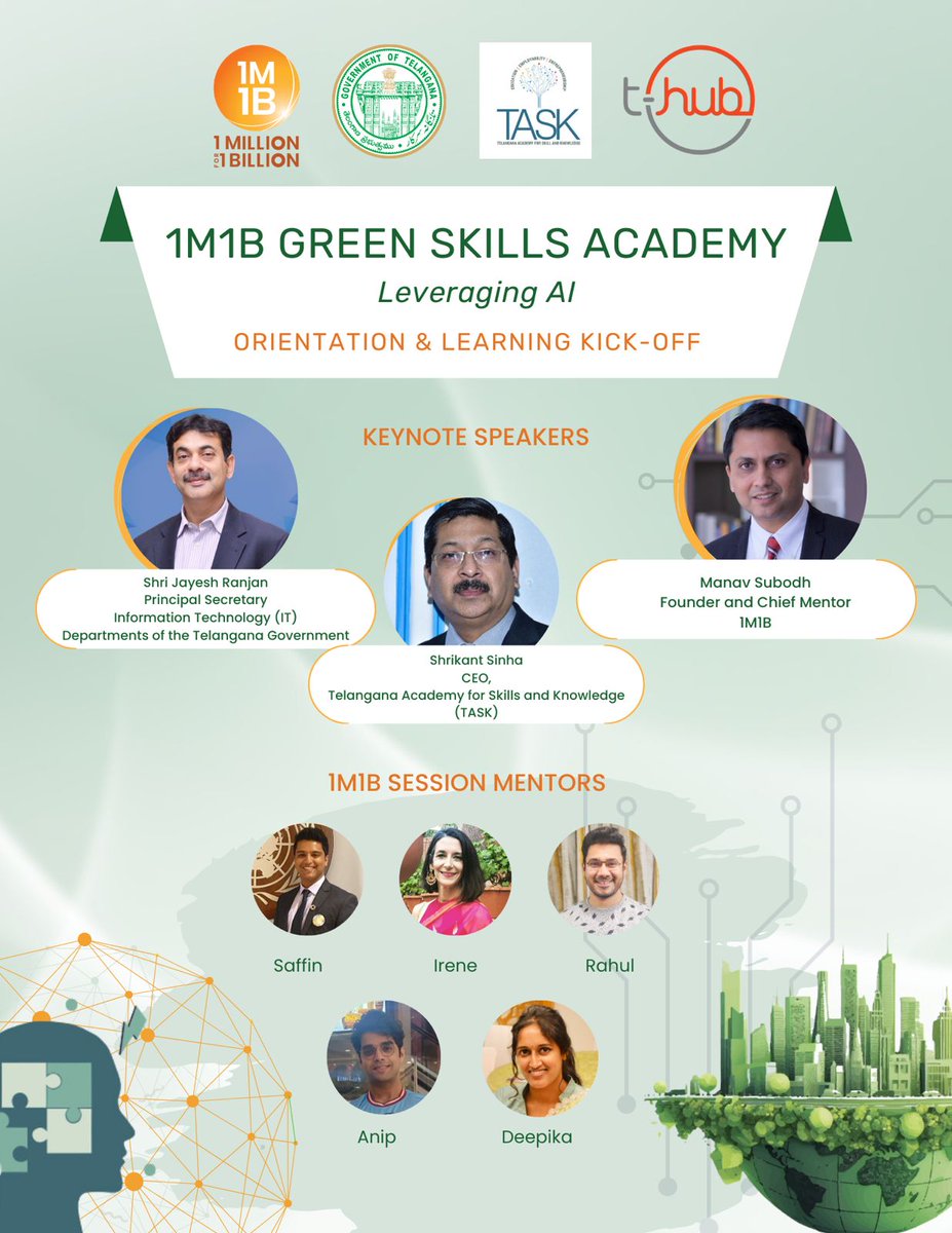 Thrilled to announce launch of India’s 1st Green Skills Academy- a game-changer in sustainability education! Tune in live to YouTube channels of TASK & 1M1B on 24 Feb for the kick-off, as we pave the way for a greener future for #India! #Sustainability 🌿 @revanth_anumula