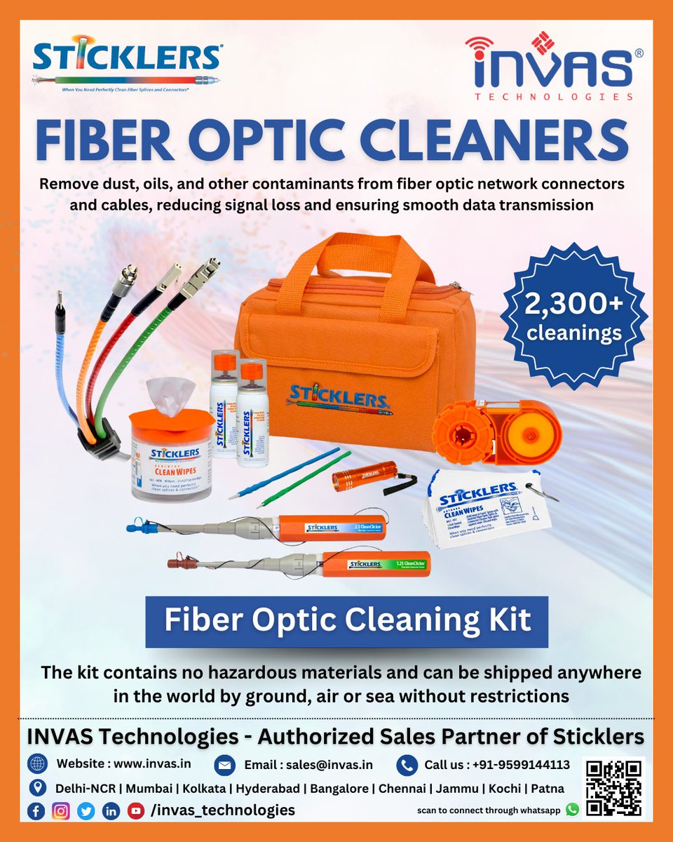 invastechnology's tweet image. The Sticklers™ Standard Fiber Optic Cleaning Kit has what you need to clean fiber networks quickly, reliably and inexpensively.

#MicroCare #stickler #fiberinternet #opticalfiber #Opticalfibercable #FTTH_Wifi #FTTHInternet #FTTHInternet #FTTH #ftthinstallation