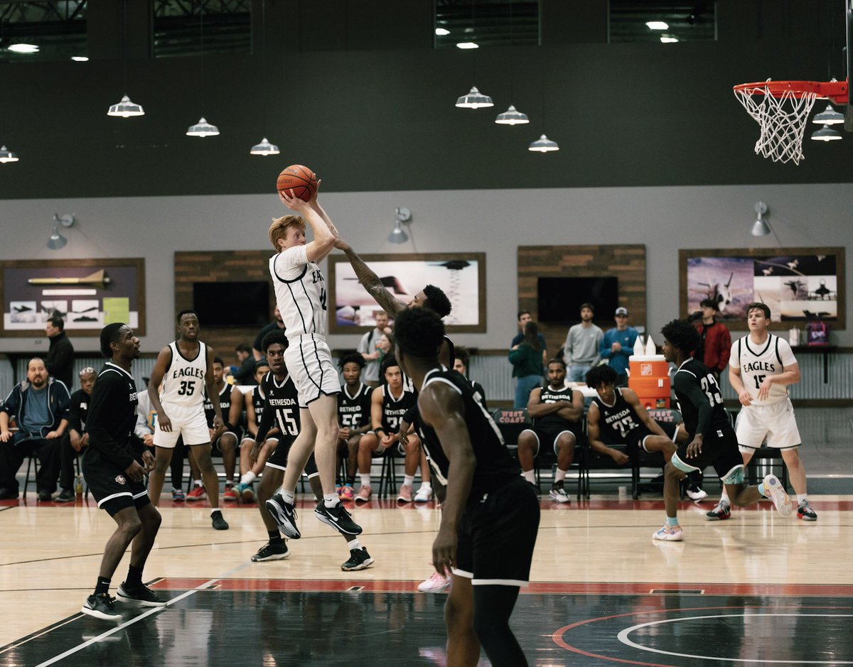 PaulChappell's tweet photo. Enjoyed watching West Coast Baptist College Eagles vs. Bethesda University basketball tonight. Eagles won 112-106. #WCBCedu #GoEagles https://t.co/PzGGKAiFgT
