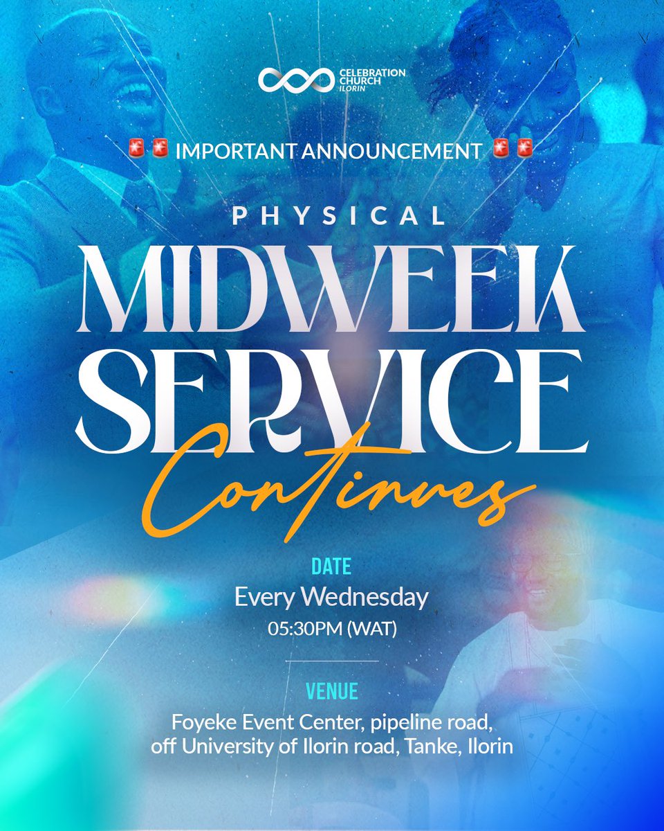 CCI_Ilorin's tweet image. Join us for Midweek service every Wednesday by 5:30pm at Foyeke Event center, pipeline road, off University of Ilorin road, Tanke, Ilorin.

Tell a friend to tell a friend 🤩🤩

#cciilorin #lovecode #cciglobal #occupy