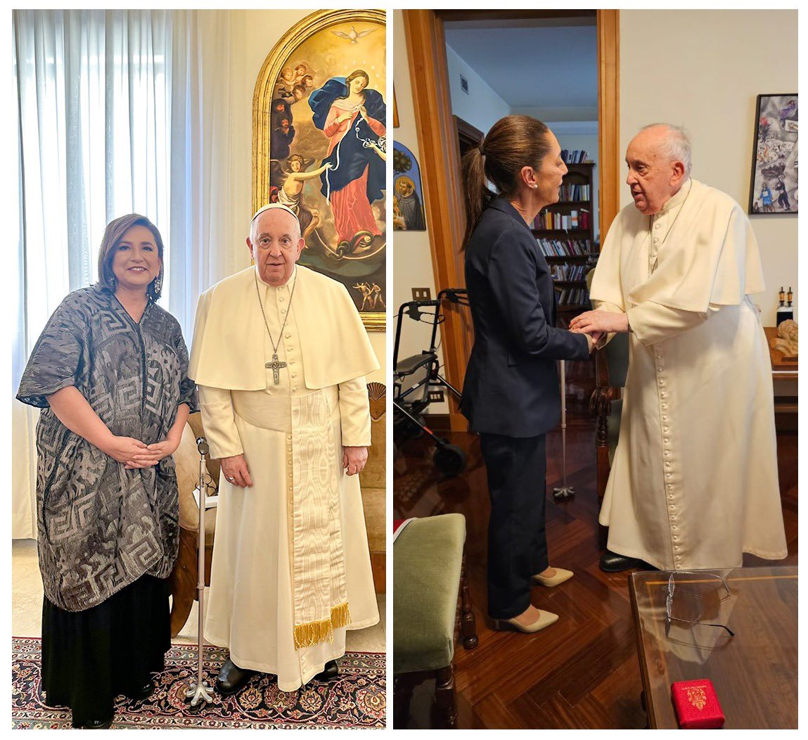 GLord_Tyranus's tweet photo. @XochitlGalvez @Pontifex_es @Claudiashein 7.- Es por ello que queda en manifiesto que mientras a @XochitlGalvez @Pontifex_es la recibió en calidad de visita oficial, a @Claudiashein la recibió en un pasilllo sin formalidad alguna y sin la vestimenta de Romano Pontifice
Alguna duda de quién es quien? https://t.co/N71GL3Kh00