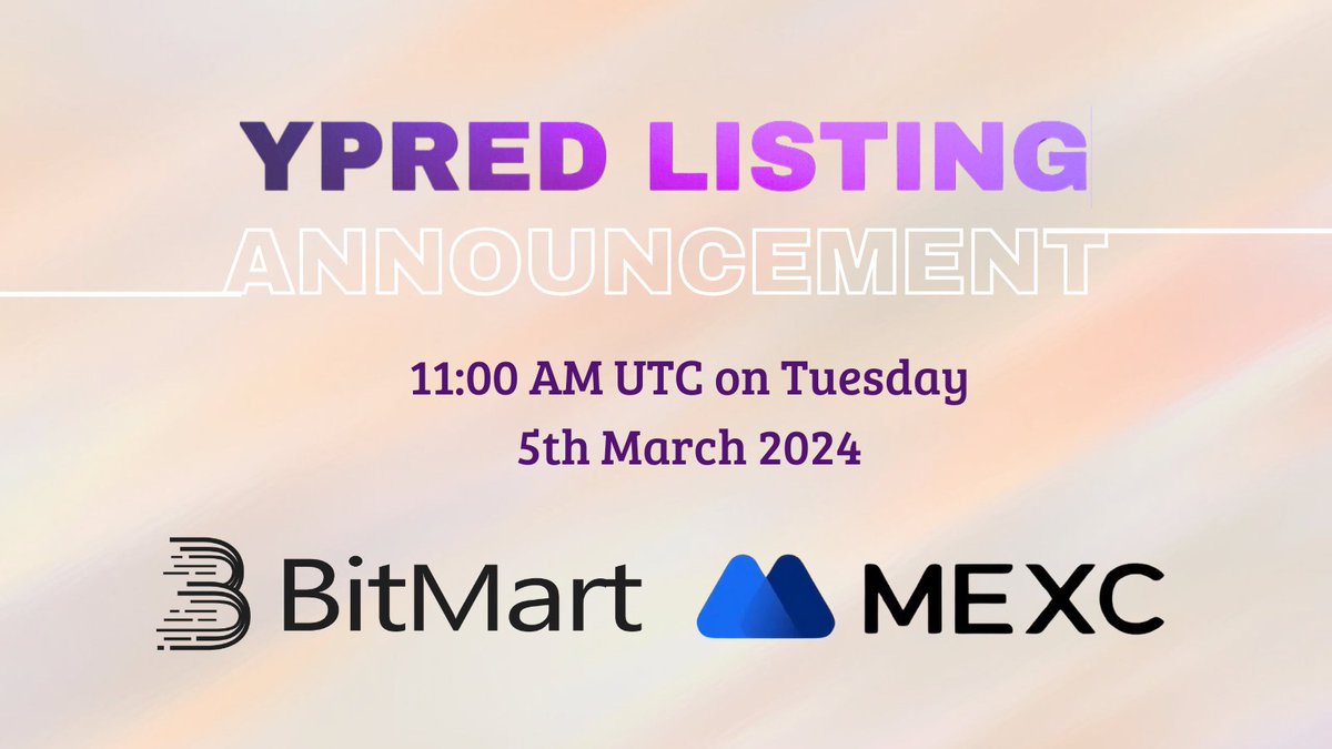 Ankit_yPredict's tweet image. 🚀 #yPredict Token, is going live on BITMART and MEXC on 5th March 11:00 AM UTC!
💸 Listing price: $0.12

The team will share important insights regarding the platform&apos;s features. Stay tuned for announcements now more than ever! #Bitmart #MEXCKickstarter