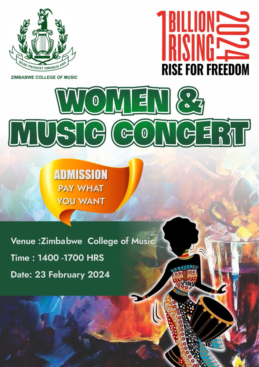You are all invited to our Women and Music Concert, which is being sponsored by 1 Billion Raising
#zcm
#music
#womeninmusicbusiness
#Zimbabwe