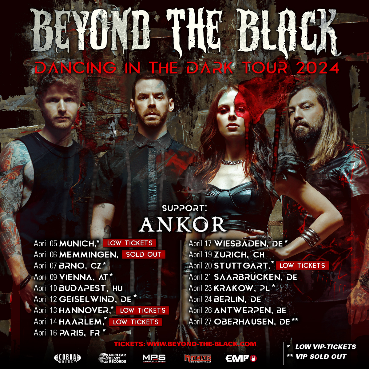 We can't wait!! Tickets are low in Munich, Hannover, Haarlem & Stuttgart but will become low in other cities as well. We'll update you on VIP tickets separately 💥 Get yours now!! beyond-the-black.com/#tour