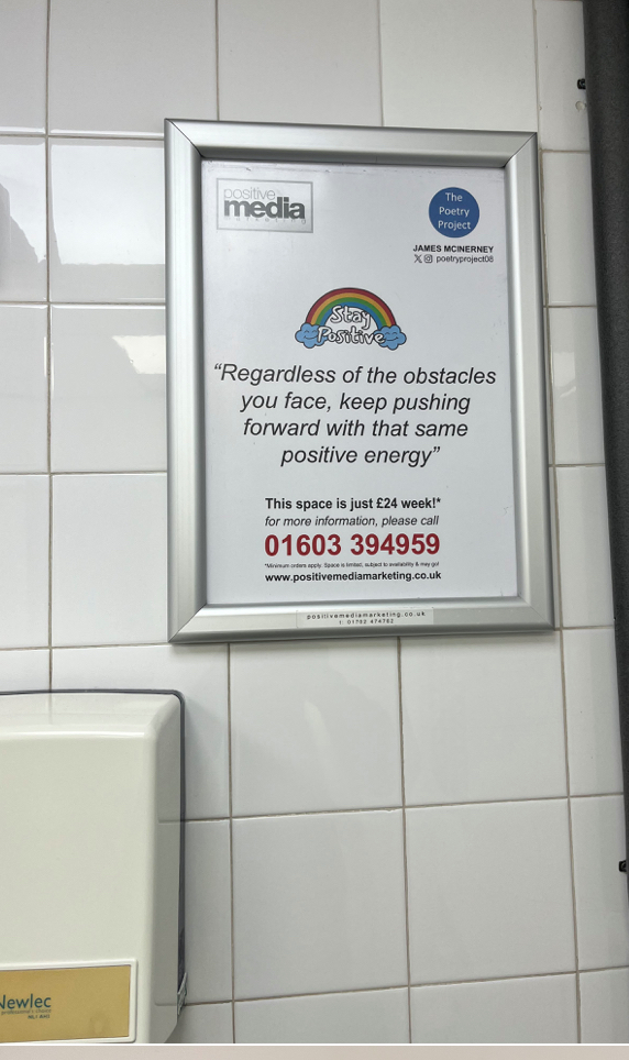 poetryproject08's tweet photo. A huge thanks to Positive Media Marketing for having words from The Poetry Project on display to help and heal all those that see them! #thepoetryproject #StayPositive @positive_market @MillsMc07 https://t.co/UavHvE2ShU
