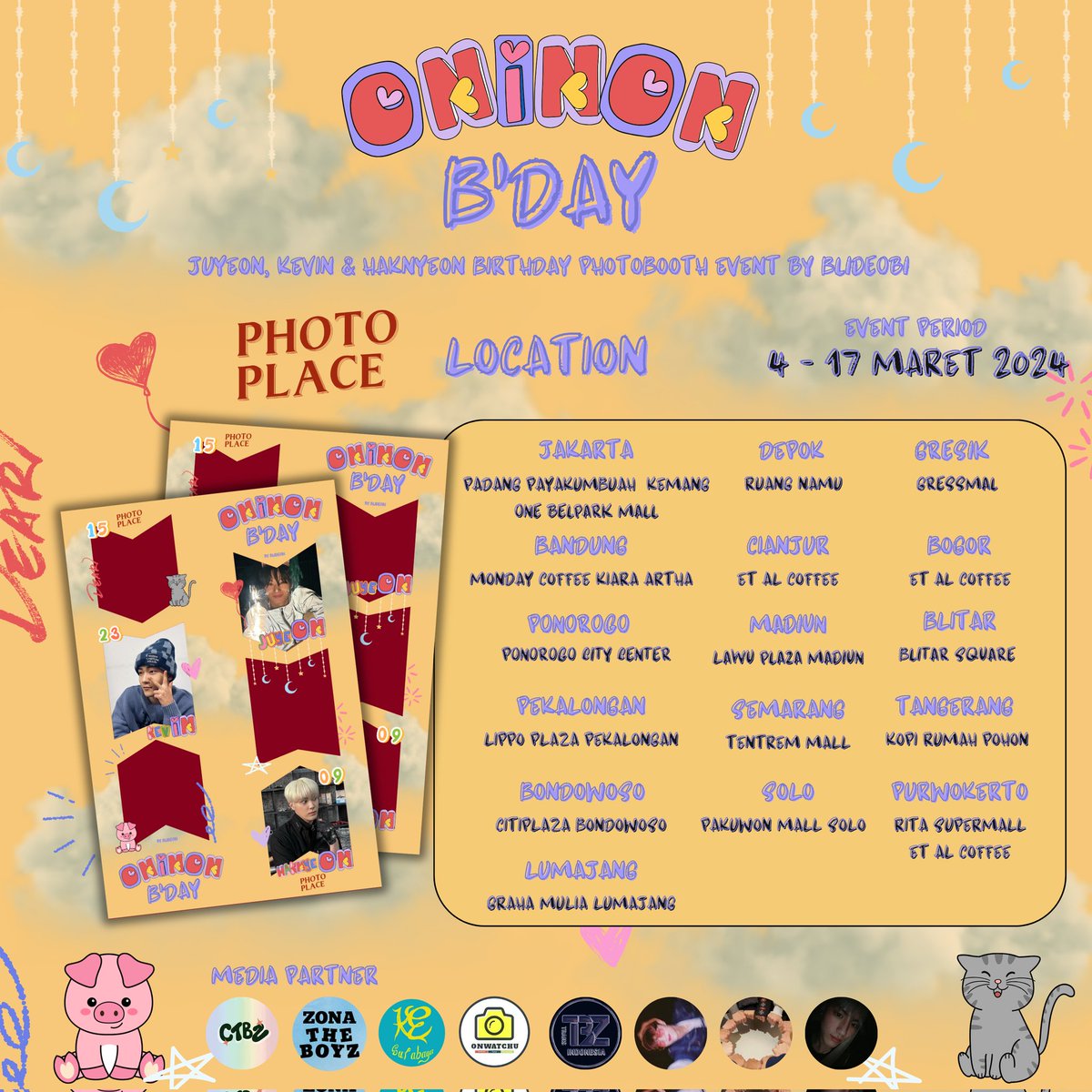 cuitantheboyz's tweet photo. 🌟 ONINON B'DAY 🌟

JUYEON, KEVIN &amp; HAKNYEON BIRTHDAY PHOTOBOOTH EVENT by Blideobi 

🗓️ 4 - 17 Maret 2024
📌 Photoplace &amp; Solophoto
✨ Details on pict

Let's party with ONINON
#ONINONBDAY

🗓️ 4 - 17 Maret 2024
📌 All Photoplace booth

🗓️ 4 - 17 Maret 2024
📌 All Solophoto booth https://t.co/gISPtojzKd