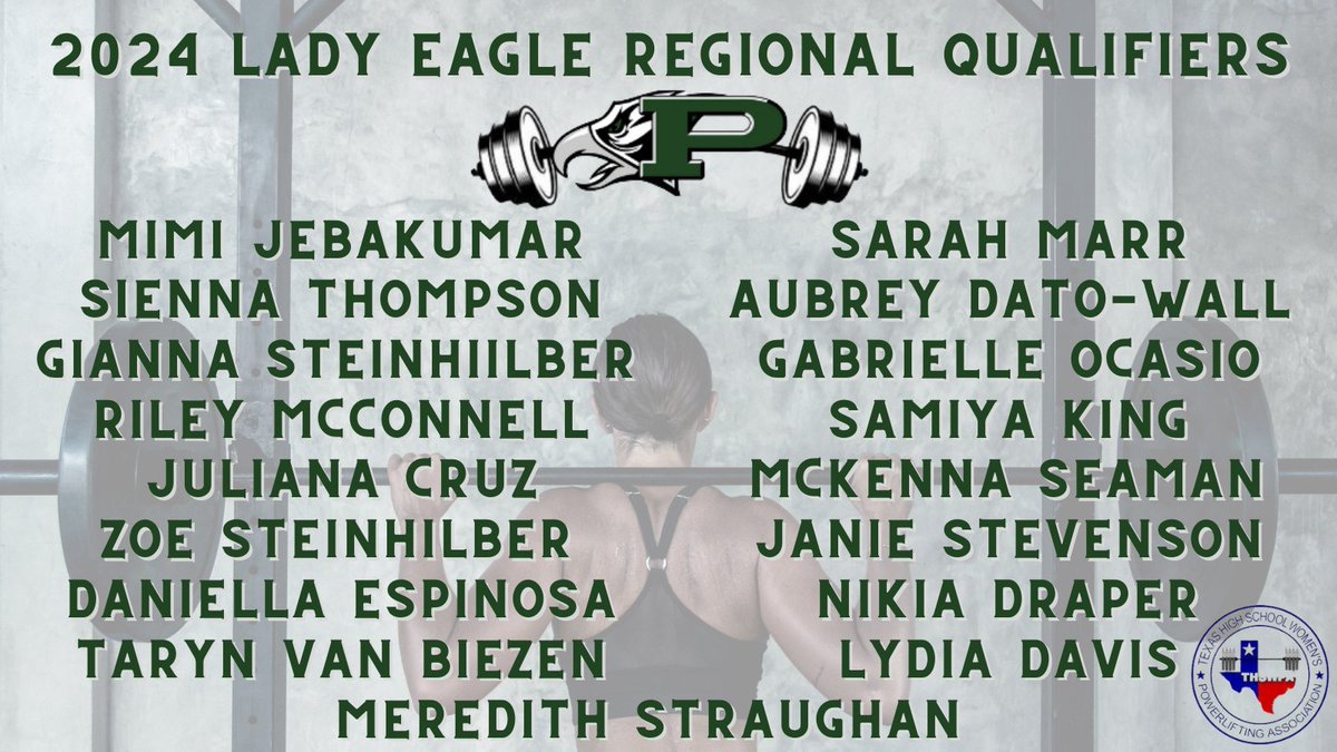 Congratulations to a SCHOOL RECORD 17 Lady Eagle Powerlifters who qualified for Regionals. These strong young women will lift on WEDNESDAY February 28th at THE Prosper High School for an opportunity to advance to State. #EagleStrong