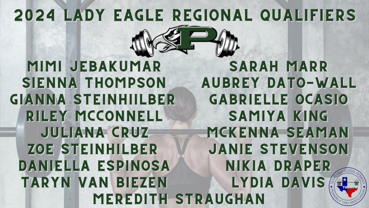 Congratulations to a SCHOOL RECORD 17 Lady Eagle Powerlifters who qualified for Regionals.

These strong young women will lift on WEDNESDAY February 28th at THE Prosper High School for an opportunity to advance to State.
#EagleStrong