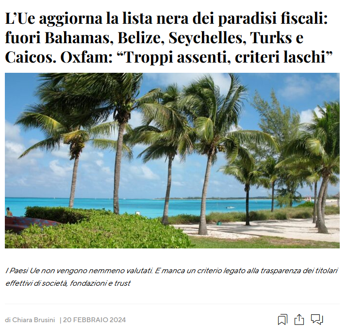MasloMisha's tweet photo. 🏝️L'#UE ha aggiornato le proprie #blacklist e #graylist dei #paradisifiscali. Tra Paesi #UE mai scrutinati e criteri deboli di #blacklisting c'è poco da stupirsi per le tantissime assenze illustri. Ne scrive @La_Brus via @fattoquotidiano 👉 https://t.co/muqijZ8w21 https://t.co/s5D3VL1Mvt