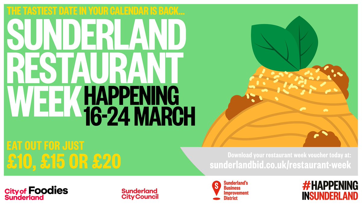 😋🍽️ IT’S BACK! 🍽️😋 Restaurant Week is #HappeninginSunderland from 16 to 24 March. Get the details fresh from the kitchen -> bit.ly/3I7kaDL