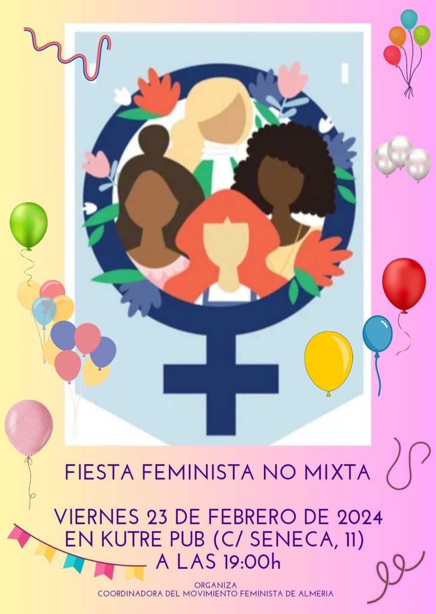 La fiesta feminista del próximo viernes 23 de febrero comenzará a las 19:00h en Kutre Pub, ¡no te la pierdas! ♀️✨