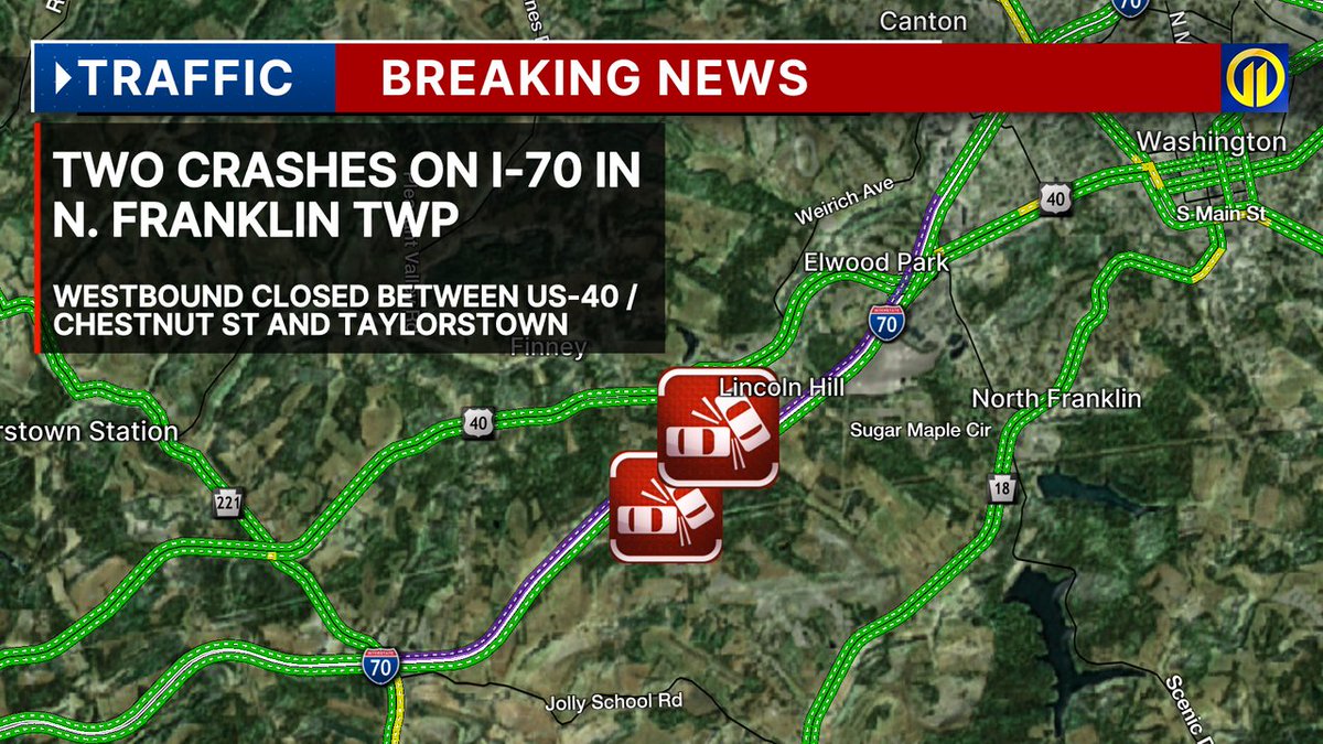 TWO CRASHES ON I-70 WESTBOUND between Chestnut St and Taylorstown - Use US-40 as Alternate Route. #WPXITraffic #PittsburghTraffic #WPXI wpxi.com