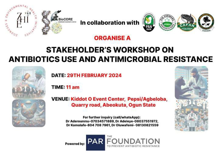 AMR workshops for livestock workers and Veterinarians using indigenous knowledge can be used to slow down or end the menace of resistance superbugs. Join us as we educate AMR stakeholders on 28th & 29th Feb, 2024 in Ogun State, Nigeria @ResResistance