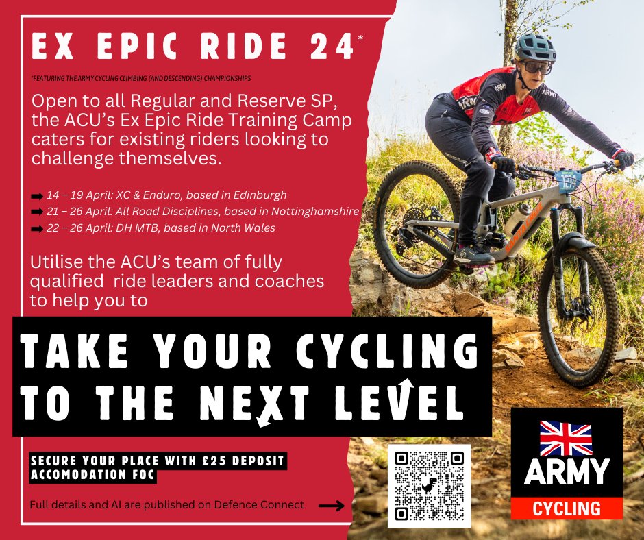 🚴‍♀️EX EPIC RIDE 24 🚴🏼‍♂️

Looking to progress your riding this year? There is still time to book your space on the ACU's annual pre-season training camp.

The full details and AI are published on Defence Connect.
#inspiringsoldierstocycle #exepicride #letsride