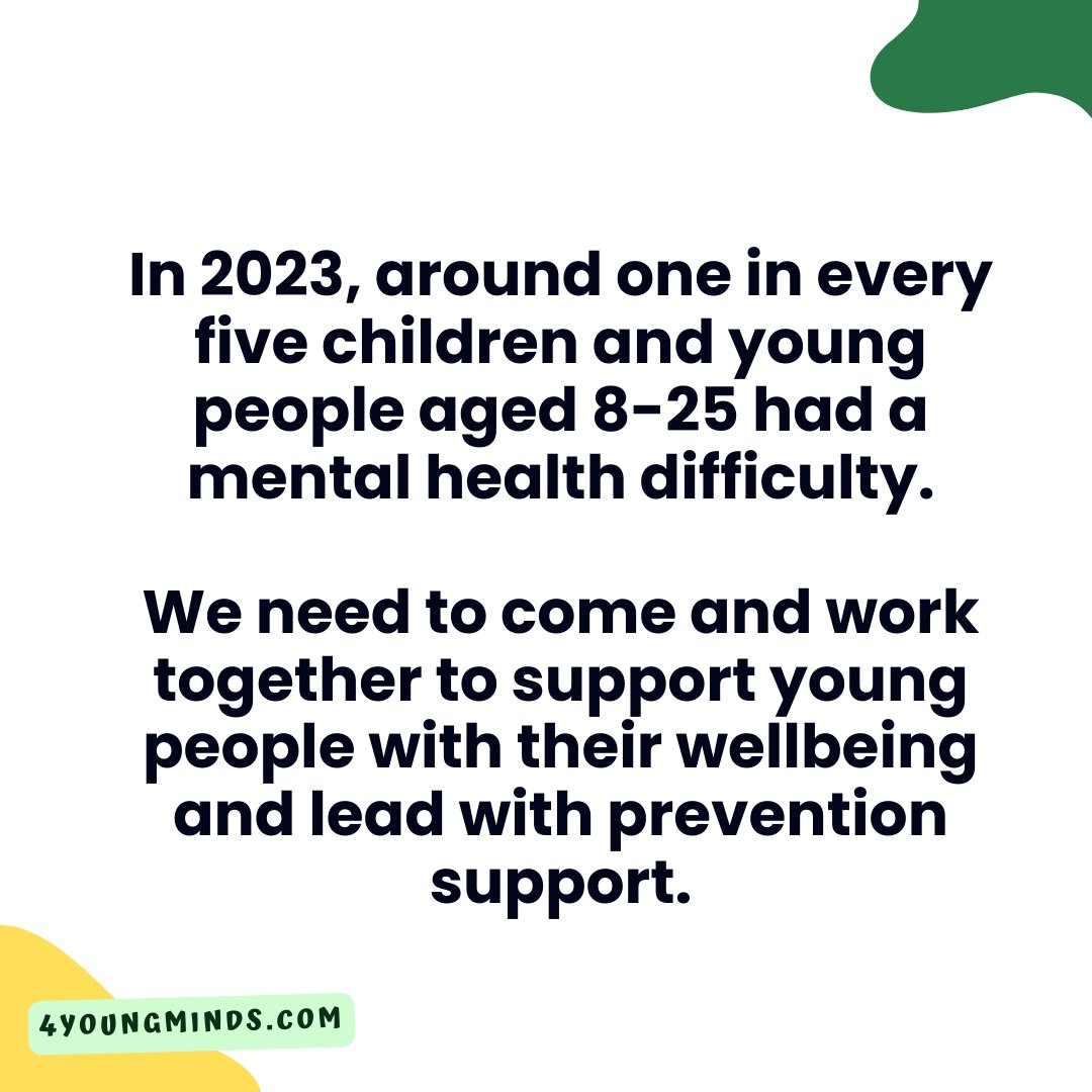 🌟 1 in 5* young people are navigating mental health challenges today. Let's unite and pave the way for a future where every young person feels supported and empowered. 💪💖 #YouthWellbeing #TogetherForMentalHealth #PreventionIsPower 

* from Centre for Mental Health