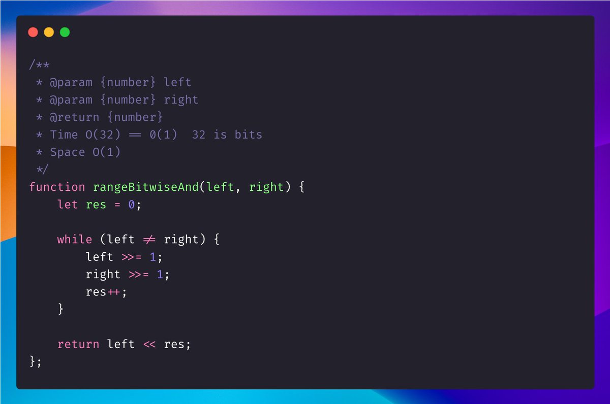 mesunilbagde's tweet image. Daily Coding Problem

201. Bitwise AND of Numbers Range

#coding #alwaysbecoding #learnbydoing #javascript #leetcodestreak
