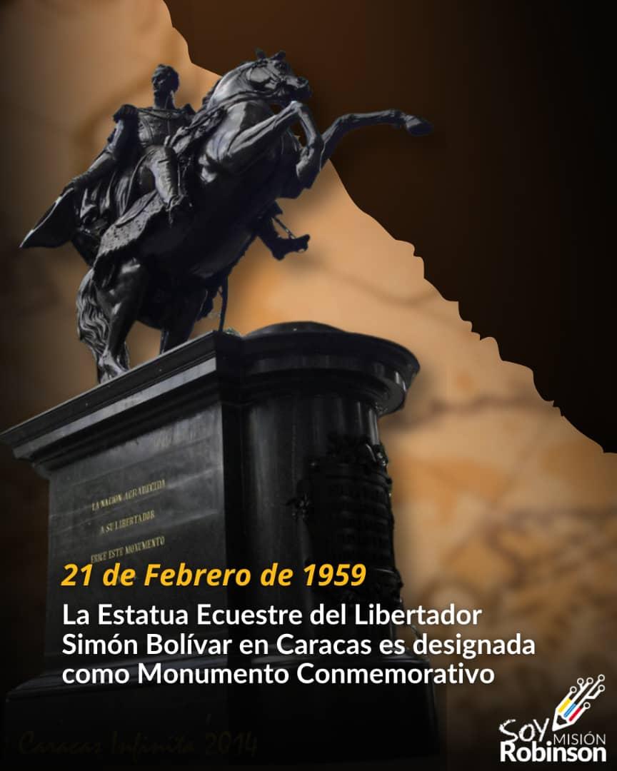 #ENTÉRATE || En el año de 1959 la Estatua Ecuestre del Libertador Simón Bolívar ubicada en la Plaza Bolivar de Caracas, es designada como Monumento Nacional Conmemorativo.

#HumanidadDePazYUnión

<a href="/NicolasMaduro/">Nicolás Maduro</a> 
<a href="/_LaAvanzadora/">Yelitze Santaella</a> 
<a href="/Sociabolivarian/">Lilian Oropeza</a>