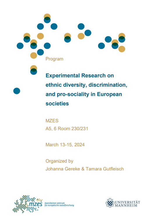 📅 Johanna Gereke and @tgutfleisch are inviting interested listeners to their workshop “Experimental Research on ethnic diversity, discrimination, and pro-sociality in European societies” on March 13-15, 2024 ⏰ Deadline for Registration: March 1 📍 MZES 👉mzes.uni-mannheim.de/d7/en/events/e…