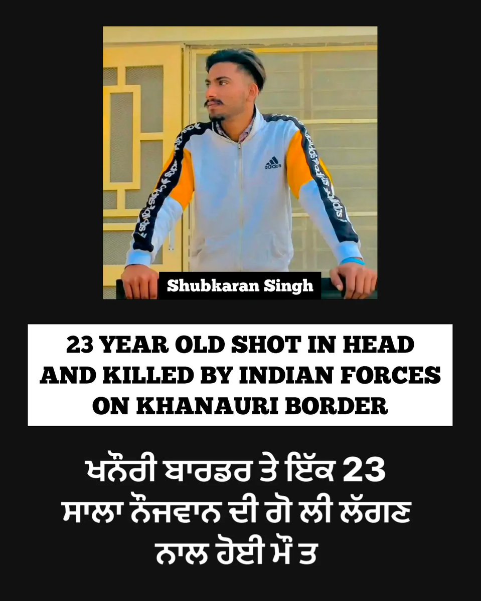 SaffronStudios's tweet photo. A young protestor named Shubkaran Singh, age 23 years, Village Baloana, Bathinda killed at the Punjab Haryana Khanauri Border. He was shot in the head.

Another protestor who was shot in the thigh is seriously injured.

Several other protestors injured at the #FarmersProtest2024 https://t.co/p1EU8CxsNV
