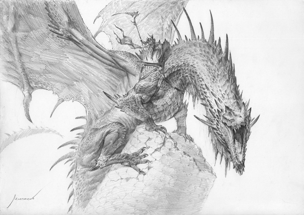 Dragon rider pencil drawing