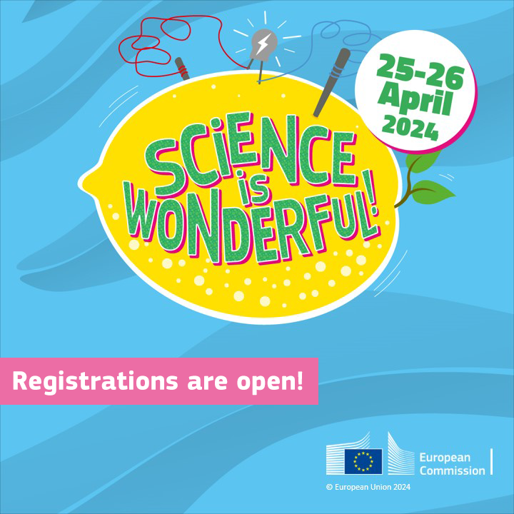 School teachers: register now to attend #ScienceIsWonderful! ✨

👉 europa.eu/!F49vCw

This fun science fair takes place in Brussels on 25-26 April. 🎪🔬

Bring your pupils or students along and let them explore the wonders of EU research!🧑‍🔬👩‍🔬🔎🚀