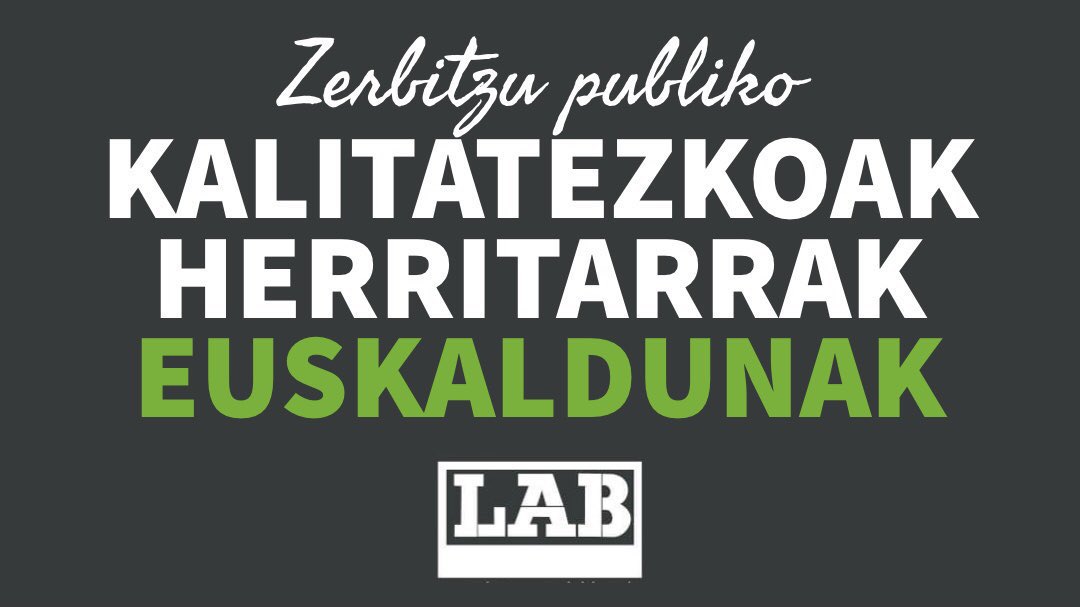 LABpublikoa's tweet photo. ��� EAEko sektore publikoan #euskara-ren erabilera normalizatzeko @irekia @gob_eus-ek onartuko duen dekretua administrazioaren euskalduntzean jauzi egiteko aukera galdua da
💢 GUZTIZ EZ-NAHIKOA DA

🔗https://t.co/k00cKiknIB
#PUBLIKOetaINDARTSU
#EuskarazEzinbestez https://t.co/CZKexlWkkR
