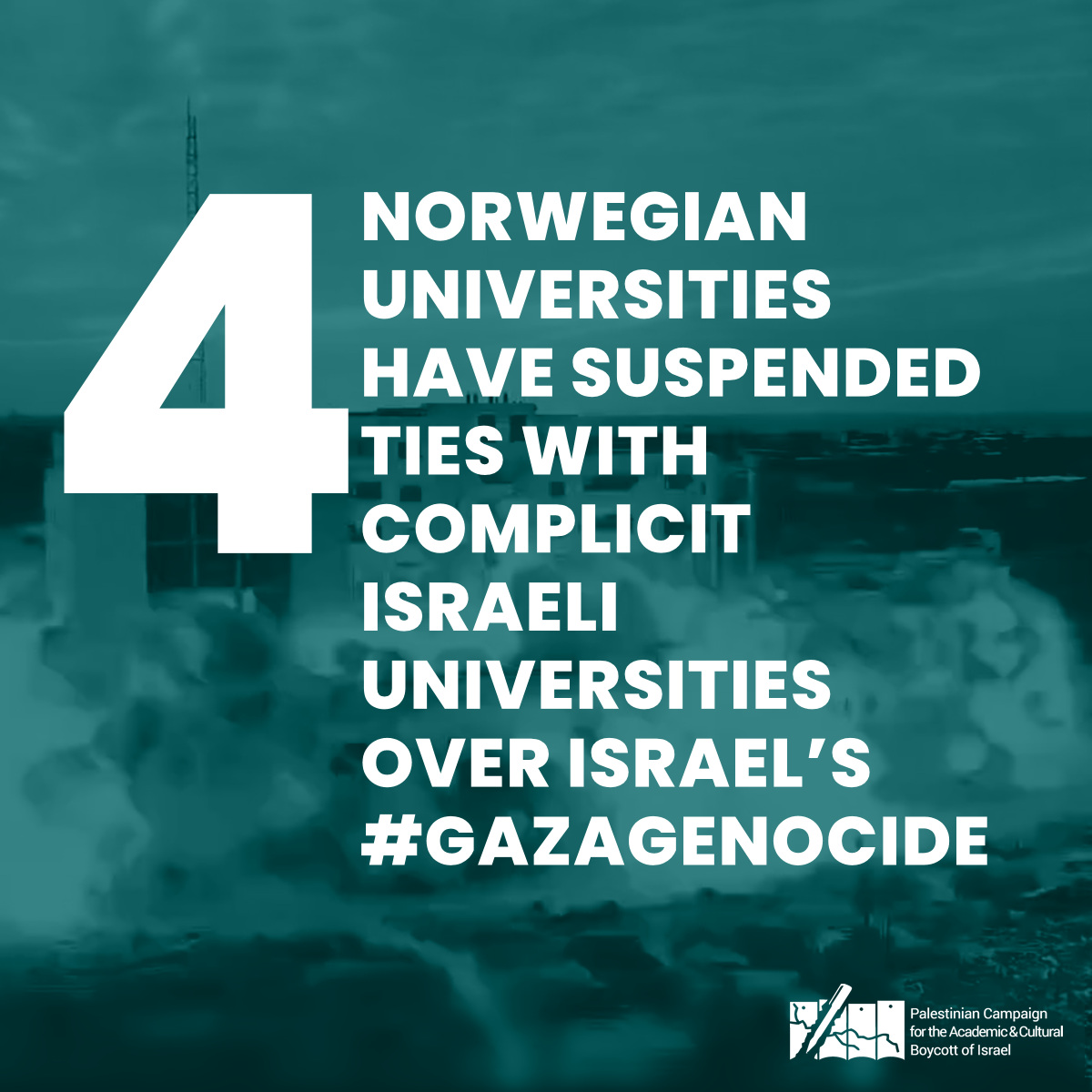 We welcome the news that four Norwegian universities have suspended ties with complicit Israeli universities over Israel’s #GazaGenocide. This is what Palestinians, including universities and faculty unions, are calling for as the most effective means of solidarity. 🧵