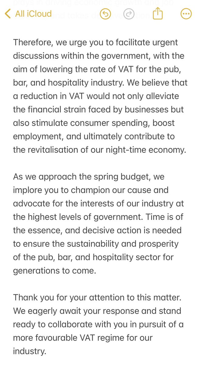 We are proud tax payers but VAT is crippling to our industry. We are an industry that can’t charge the VAT back to our clients, if we did we would be a pretty empty bar! Here is the email I’ve sent to our MP and @Jeremy_Hunt #ukhospitality #ukbusiness #supporthospitality