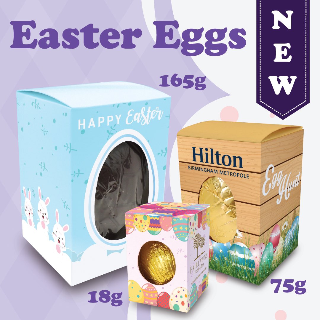 Introducing our brand new Easter Egg range! Delicious chocolate eggs packed inside a windowed box which can be personalised to suit you. Truly an egg-celent product!
For further information, give our friendly team a call on 01253 798606 or email Michael@coronationpromotions.co.uk