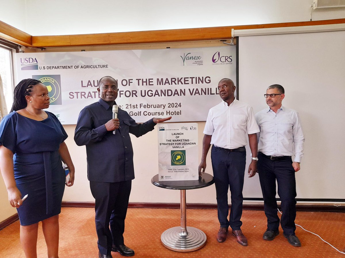 Today Hon. @FredBwino, Minister of State for @MAAIF_Ug together with @CRSUganda & @VANEXUg, launched the #VanillafromUganda marketing strategy, which marks a significant stride towards making Uganda the second leading supplier of vanilla in the world.