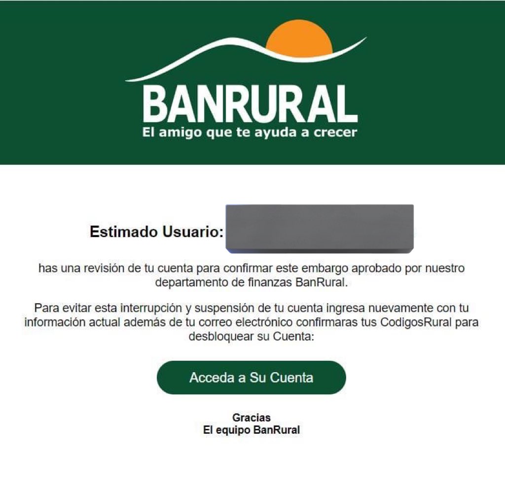 fiaheisenberg's tweet photo. Ahora mandan correos de parte de “BanRural”.  No Caigan. https://t.co/F7MEm2hqAH