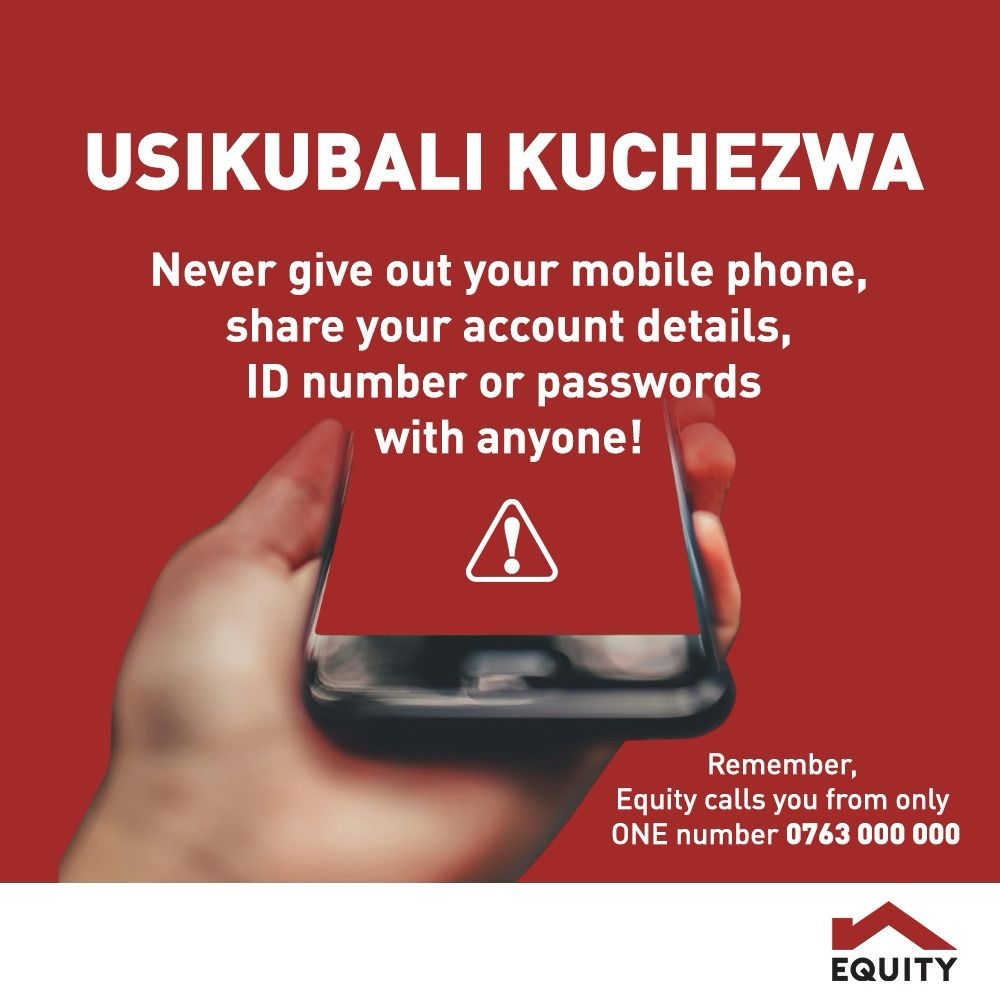 Tukae rada wadau!

Avoid giving out your mobile phone, sharing your account details, or disclosing personal information such as your ID number. Stay vigilant and safeguard your privacy. #UsikubaliKuchezwa #Kaachonjo