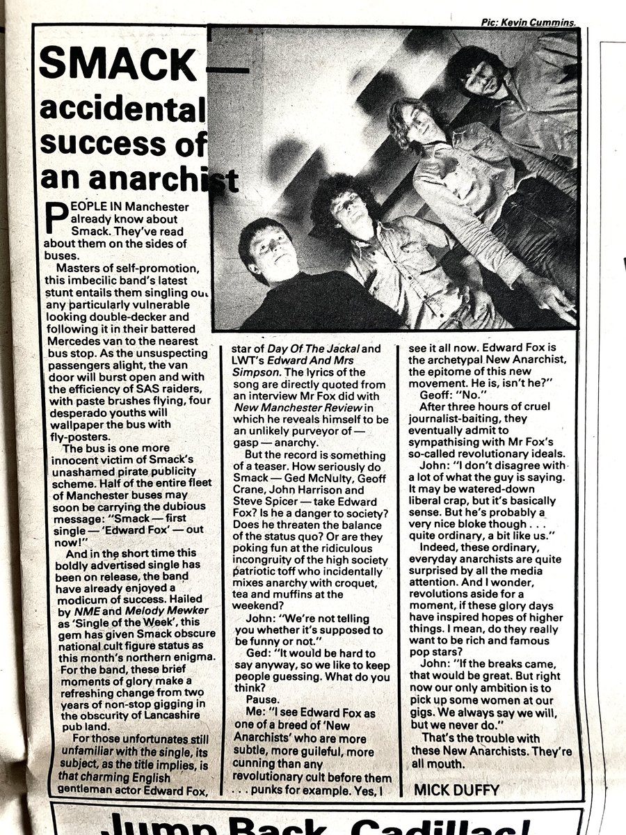 Smack, interviewed by Mick Duffy. Pic by Kevin Cummins. New Musical Express, 26 July 1980. @KCMANC