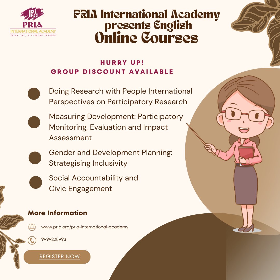 PRIA International Academy - PIA (@pria_academy) on Twitter photo PRIA Academy offering short durations online courses. Learners from all ages are encourages to enroll. Register Now. Group discounts available for organisations.
For more info pria.org/pria-internati….
<a href="/PRIA_India/">PRIA India</a> <a href="/RTandon_PRIA/">Rajesh Tandon</a> <a href="/UNESCOchairCBR/">UNESCO Chair in CBR & Social Responsibility of HE</a> <a href="/vani_info/">VANI</a> <a href="/ProSportDev/">Pro Sport Development</a> <a href="/CYSDOdisha/">CYSD</a> PRIA Academy offering short durations online courses. Learners from all ages are encourages to enroll. Register Now. Group discounts available for organisations.
For more info pria.org/pria-internati….
<a href="/PRIA_India/">PRIA India</a> <a href="/RTandon_PRIA/">Rajesh Tandon</a> <a href="/UNESCOchairCBR/">UNESCO Chair in CBR & Social Responsibility of HE</a> <a href="/vani_info/">VANI</a> <a href="/ProSportDev/">Pro Sport Development</a> <a href="/CYSDOdisha/">CYSD</a>