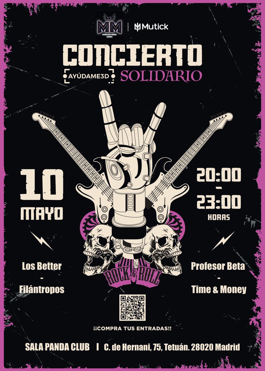 Concierto solidario Ayúdame3D🎤 El 10 de mayo a las 20:00h nos vemos en la Sala Panda Club de Madrid. Todos los beneficios de las entradas irán destinados a la creación y entrega de ayuda humanitaria🦾 ¡Te esperamos! ¡Consigue tus entradas aquí!⬇️ 🎫: mutick.com/e/ayudame-3d-c…