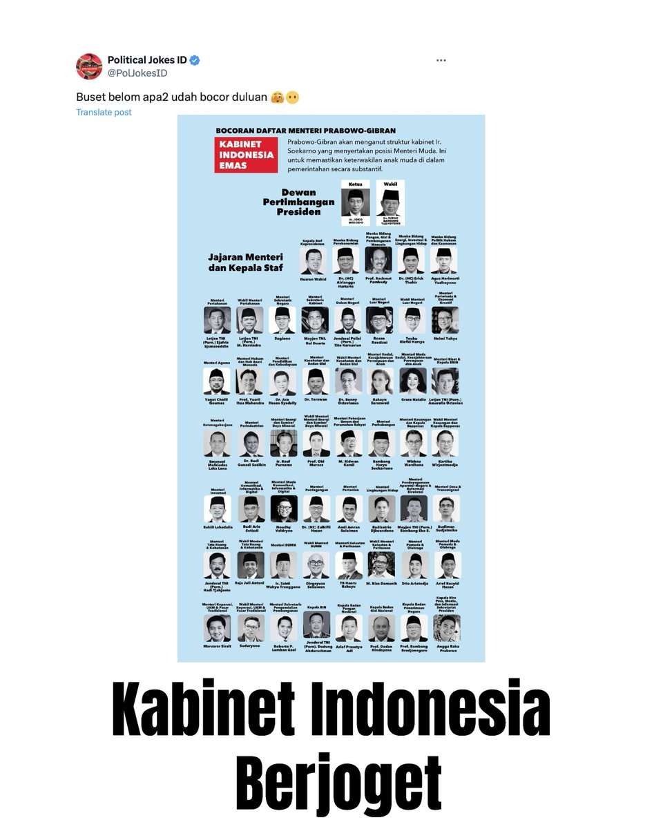 Ini prediksi ya gaess, tapi info dari yang mulia ternyata ini ga benar.. fyuhhh... *selamat dari terawan

#pemilu2024 #menteri