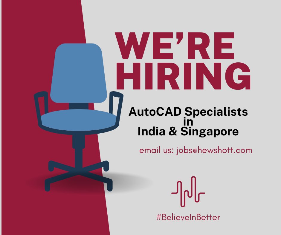 We are looking for #AutoCAD specialists in #Singapore and #India. If you can work independently and can take responsibility for your work, we would love to hear from you.
Interested candidates send your CV to jobs@hewshott.com
#Hiring #AVJobs #ProAV #AVTweeps