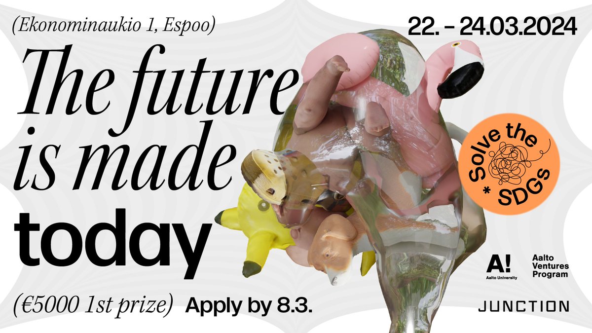 Applications to Solve the SDGs 2024 are open! 🦩⚡️🗺️

At this hackathon by <a href="/hackJunction/">Junction</a> and <a href="/aaltoventures/">Aalto Ventures Program</a> you’ll work together towards a better tomorrow by creating solutions for the UN’s Sustainable Development Goals.

➡️ Read more and apply by 8.3.: solvethesdgs.com