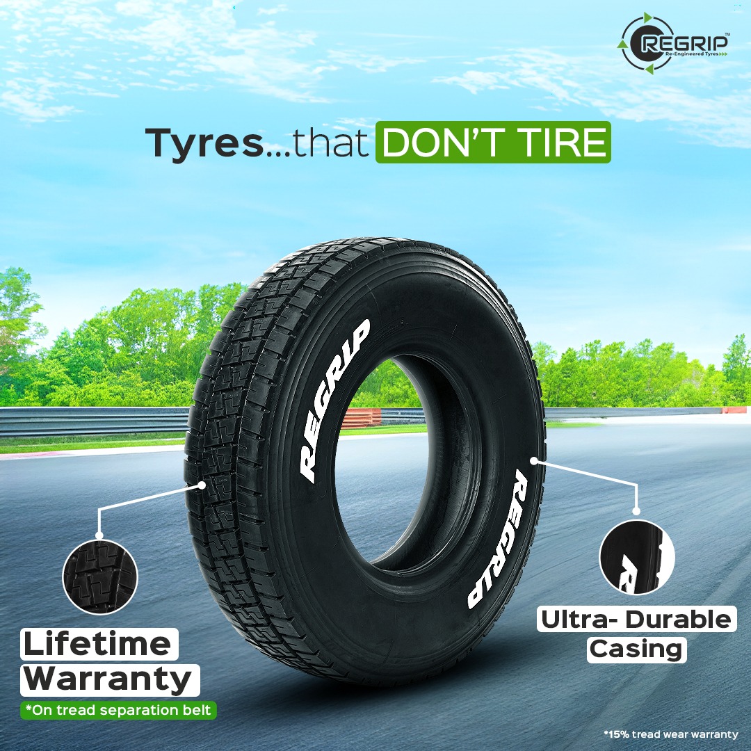 With long-lasting tread belts and superior casings, DURABILITY is our middle name! So upgrade your ride sustainably with Regrip Tyres. Tyres that DON’T TIRE.
#RegripTyres #Durability #LongLasting #TreadBelts #SuperiorCasings #SustainableRide #NoTire #UpgradeYourRide