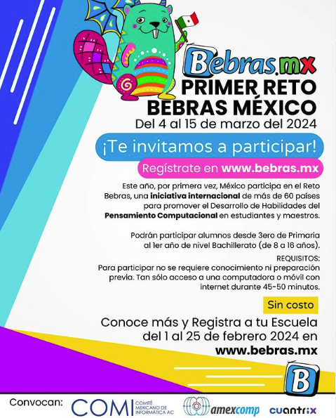 La convocatoria del 1er Reto Bebras de Pensamiento Computacional cierra el 25 de febrero. ¿Nos ayudan a difundir en todas las escuelas de México? También pueden participar de forma individual. Abierto también para niños y niñas no escolarizadas #BebrasMx