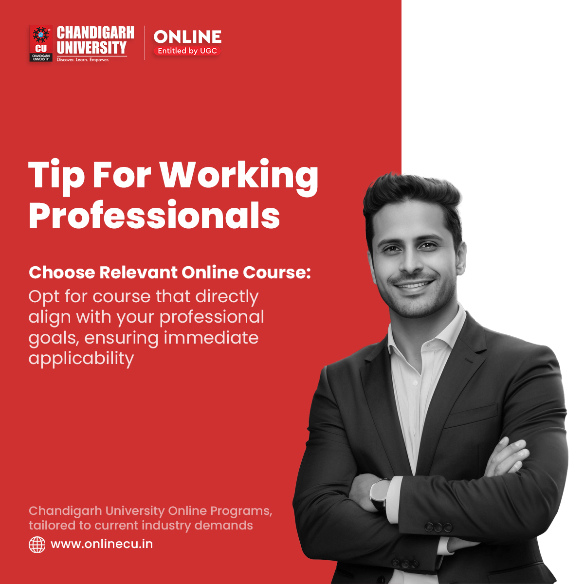 CULearnOnline's tweet photo. Calling all working professionals! Are you ready to take your career to new heights? Opt for an online course from #ChandigarhUniversityOnline that directly aligns with your professional goals, ensuring immediate applicability!
Enroll Now:- https://t.co/ouNIUQ2PGm
#OnlineCU #CareerGrowth #ProfessionalDevelopment #SuccessInLearning #EarlyBirdDiscount #OnlineEducation #EnrollmentAdvantage #FutureReady #LearnSmart #LimitedTimeOffer #LearnAnywhere