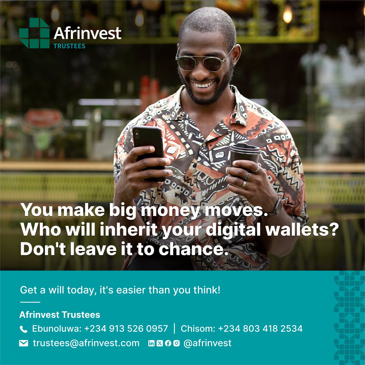 olusola__'s tweet photo. For those with assets willing to begin their Will, @Afrinvest has the Classic Will product for you. Here’s how it works

• The Classic Will service is a D-I-Y Will drafting service that can be done online from the comfort of one’s home/ office on a computer or smartphone.
• It is affordable and seamless to use.
• This cost involves Lodgment of your Will at the probate registry
• The Classic Will can accommodate up to 4 beneficiaries who would benefit from the assets, It accommodates a maximum of 2 Real Estate Properties, 4  Bank Accounts, 3 Stock Brokerage Accounts, 3 Investment Accounts,  Pension and Personal Assets.

For more information, DM @Afrinvest