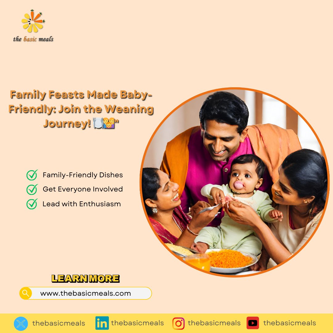 thebasicmeals's tweet photo. Transition your baby to family meals effortlessly! Modify textures, limit seasonings, and embrace variety. Bond over meals for a wholesome family experience. Explore more on our blog. 
#babyboy #diet #weaning https://t.co/wKRU3RnOrV